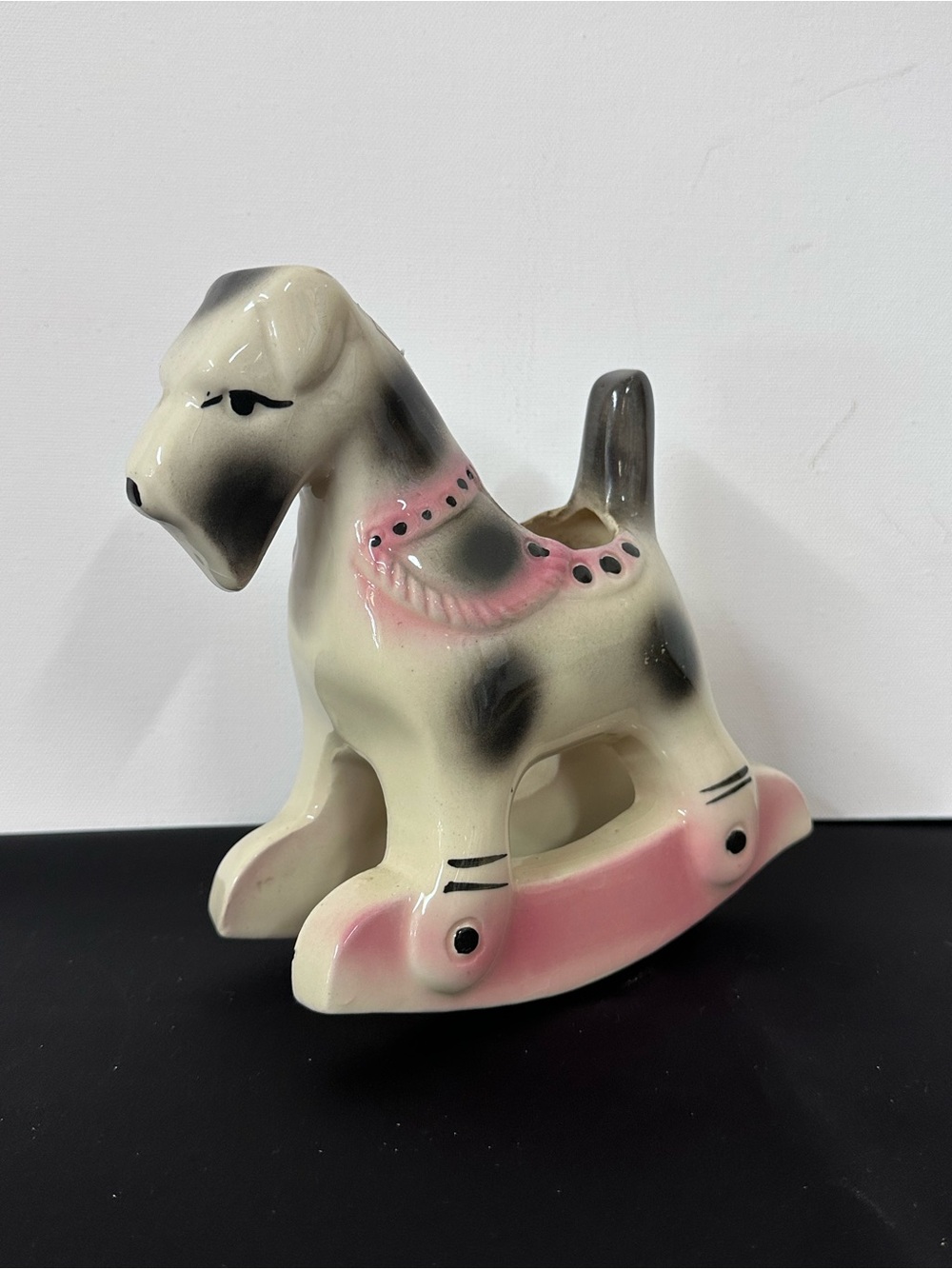 Vintage Ceramic Dog Planter in Cream and Pink